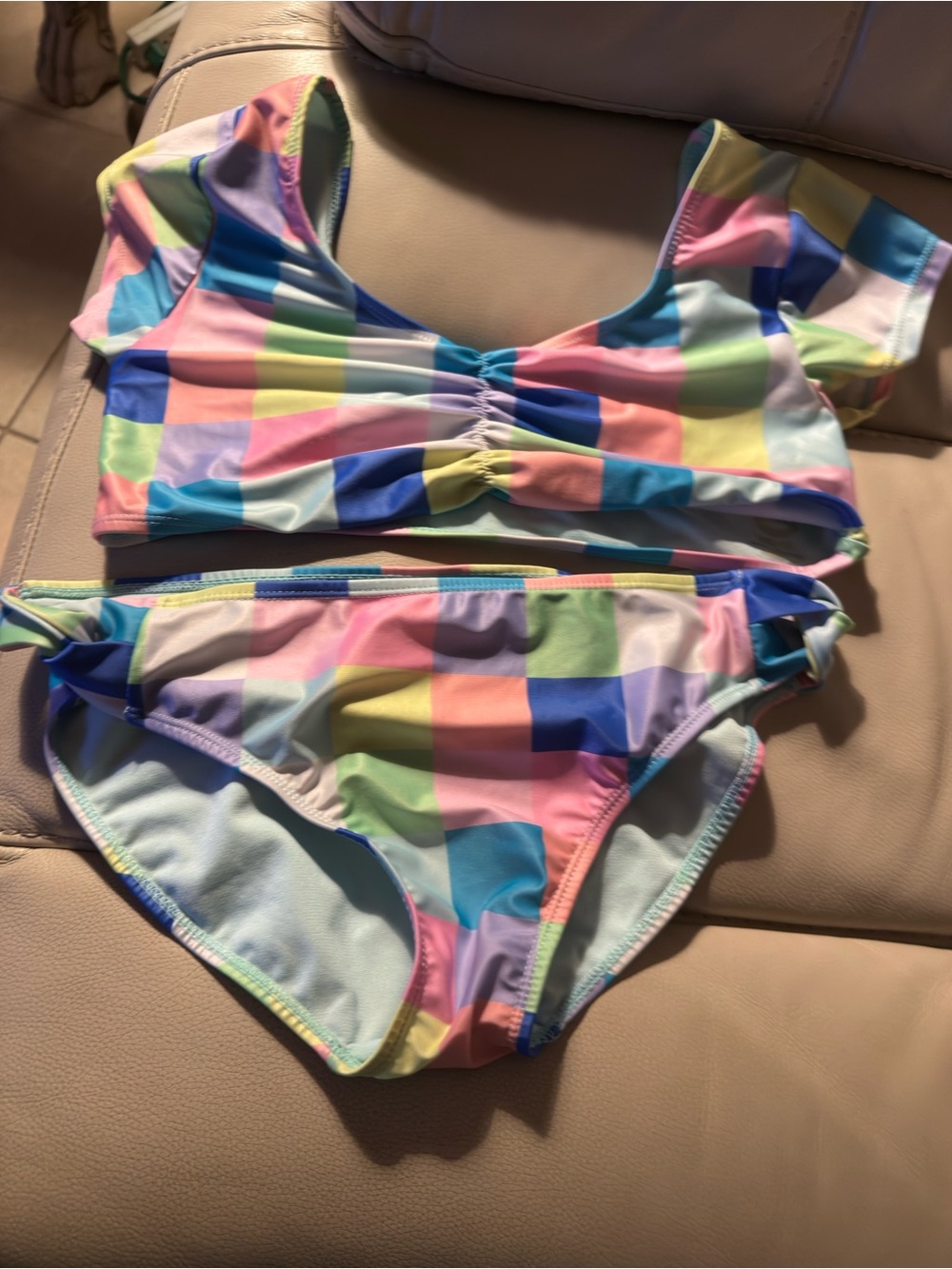 Kids Two-Piece Pastel Check Swim Set - Multicolor Big girls XXL 16-18 used